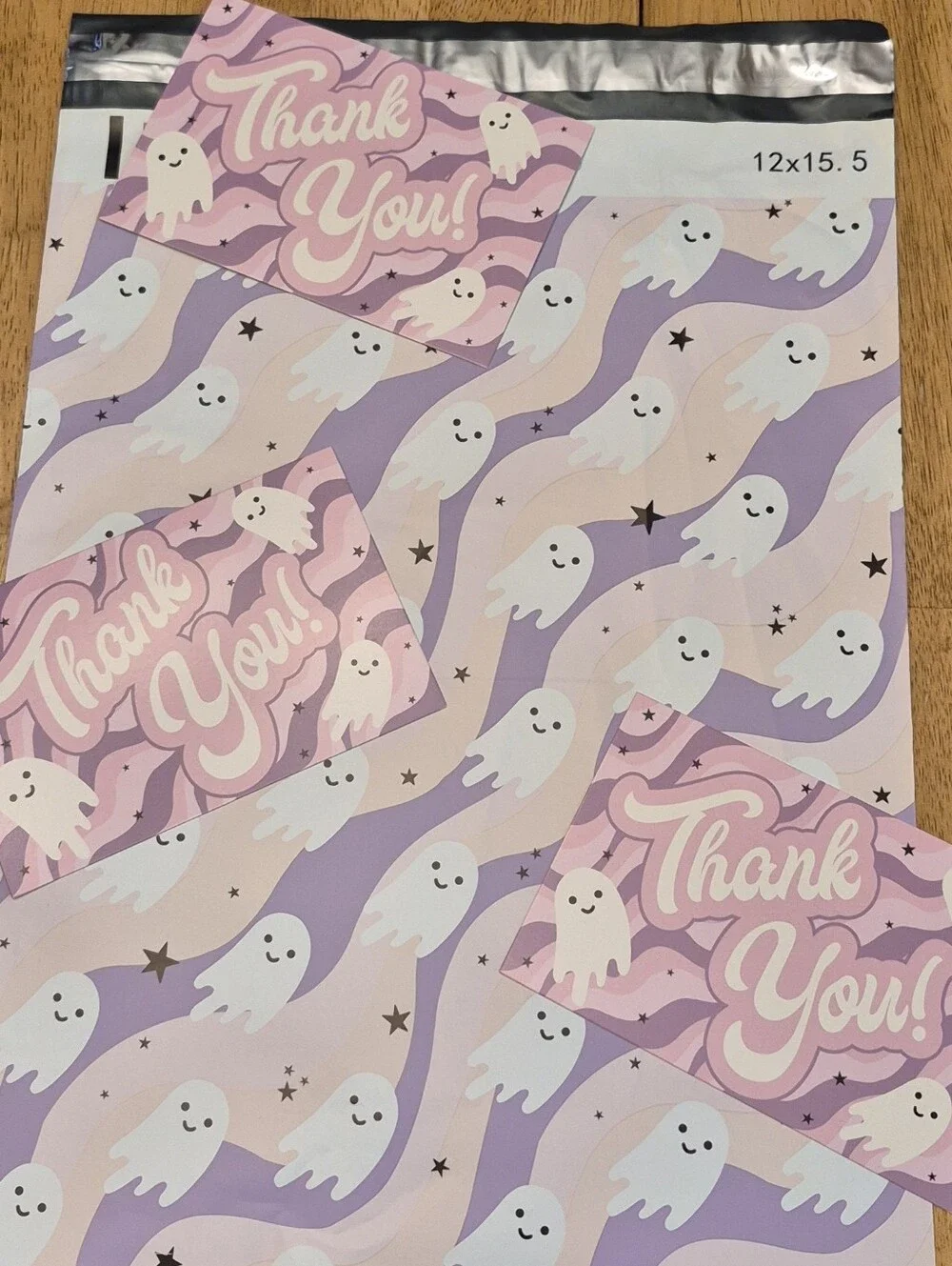 Poly Mailers SET 20 - 12x15.5 + 20 - 4x6 Thank You Cards Ghosts Halloween Fall